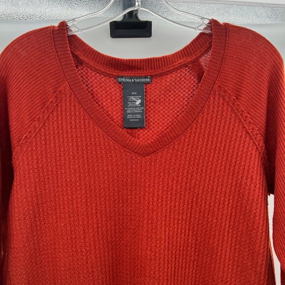 Chelsea & Theodore Waffle Knit Long Sleeve Top Burnt Orange Size Small - Picture 2 of 8